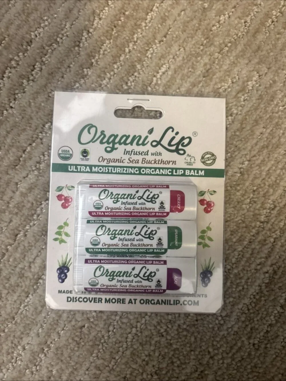 NEW ORGANI LIP INFUSED WITH ORGANIC SEA BUCKTHORN LIP BALM 3 PACK